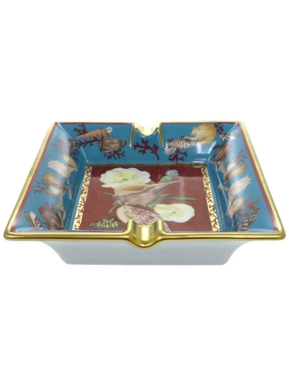 Hermes Ashtray Shelf Flower Monarch Porcelain Blue Accessory 0617
